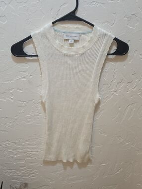 Free Assembly Cream Ribbed Scallop-Trim Tank